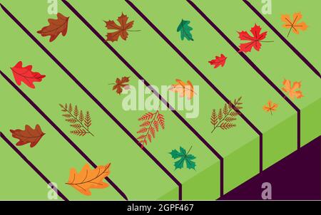 Autumn has come. The leaves lie on a wooden table. Stock Vector
