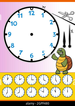 clock face cartoon educational worksheet for kids Stock Vector