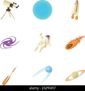 Solar system icons set, cartoon style Stock Vector