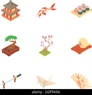 Country South Korea icons set, cartoon style Stock Vector