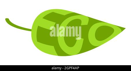 Eco leaf icon with text sign of ecofriendly products, eco green leaf Stock Vector