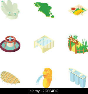 Singapore icons set, cartoon style Stock Vector