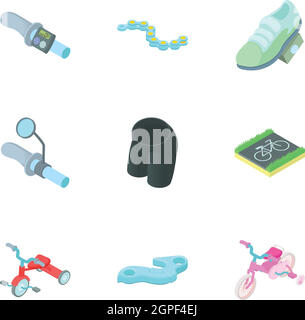 Bicycle parts icons set, cartoon style Stock Vector
