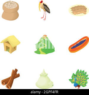 Country Sri Lanka icons set, cartoon style Stock Vector