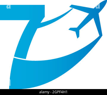 Number 7 with plane logo icon design vector illustration Stock Vector