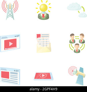 Internet icons set, cartoon style Stock Vector