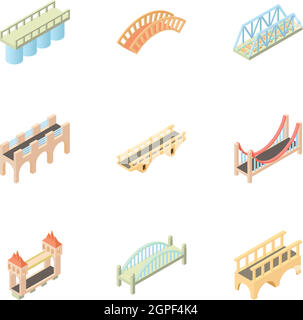 Bridge icons set, cartoon style Stock Vector