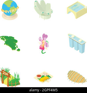 Holiday in Singapore icons set, cartoon style Stock Vector