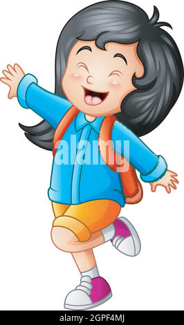 Cute little girl go to school Stock Vector