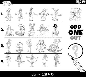 odd one out people character picture coloring book page Stock Vector