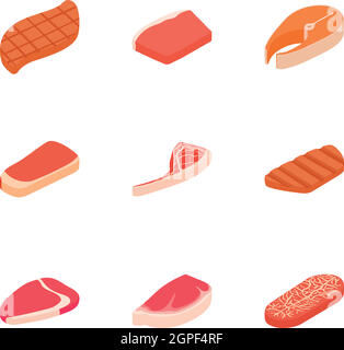 Meat icons set, cartoon style Stock Vector