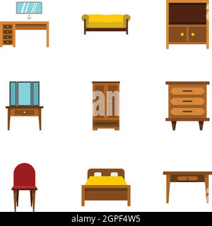 Furniture icons set, flat style Stock Vector