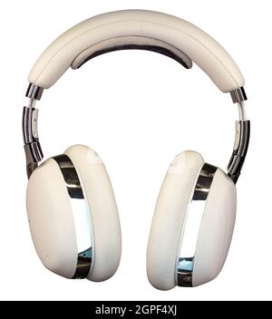 White big headphones isolated on white background Stock Photo