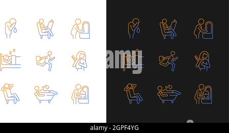 Daily living gradient icons set for dark and light mode Stock Vector
