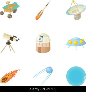 Space icons set, cartoon style Stock Vector