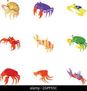 Lobster icons set, cartoon style Stock Vector