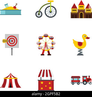 Rides icons set, flat style Stock Vector