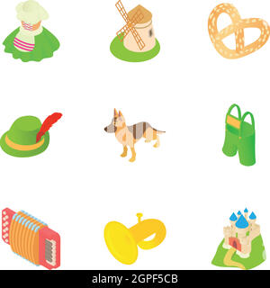 Germany icons set, cartoon style Stock Vector