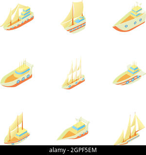 Water transport icons set, cartoon style Stock Vector