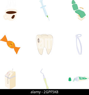 Dentist icons set, cartoon style Stock Vector