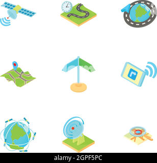 Navigation icons set, cartoon style Stock Vector