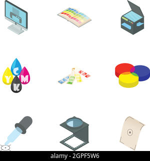 Printer icons set, cartoon style Stock Vector