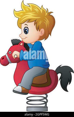 Vector illustration of Little boy on rocking horse Stock Vector