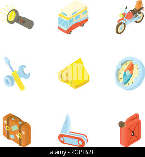 Rest on nature icons set, cartoon style Stock Vector