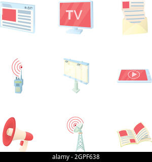 Stream icons set, cartoon style Stock Vector