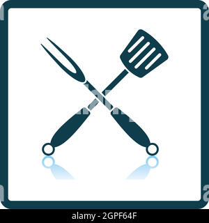 Crossed Frying Spatula And Fork Icon Stock Vector