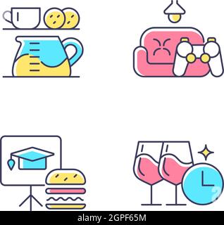 Employee engagement RGB color icons set Stock Vector