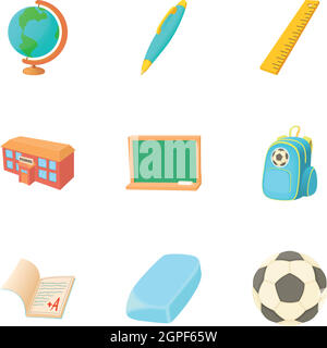 Children education icons set, cartoon style Stock Vector