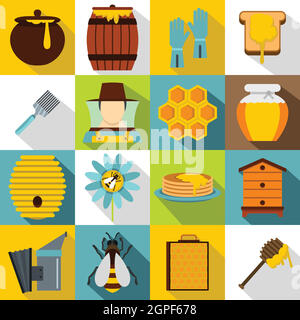 Apiary tools icons set, flat style Stock Vector