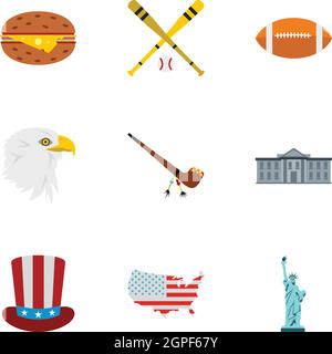 Usa flat icons set with american national symbols and attractions ...