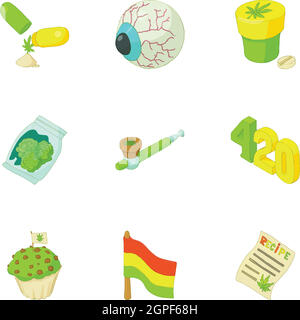 Hashish icons set, cartoon style Stock Vector