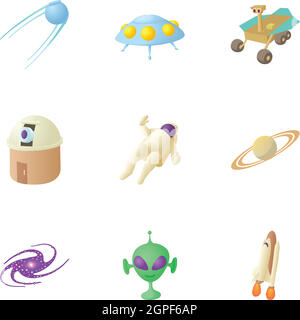 Universe icons set, cartoon style Stock Vector