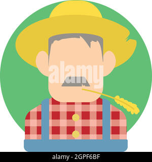 Avatar male farmer icon, flat style Stock Vector