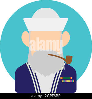 Avatar man sailor icon, flat style Stock Vector