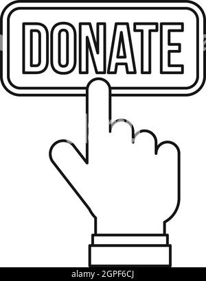 Hand presses button to donate icon, outline style Stock Vector