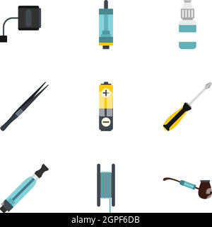 Electronic smoking cigarette icons set, flat style Stock Vector