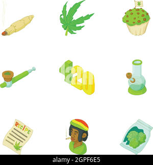 Hemp icons set, cartoon style Stock Vector