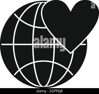 Earth world globe with heart icon, simple style Stock Vector
