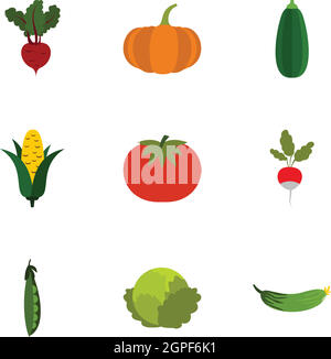 Farm vegetables icons set, flat style Stock Vector