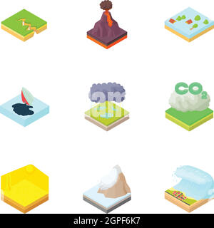 Natural catastrophe icons set, cartoon style Stock Vector