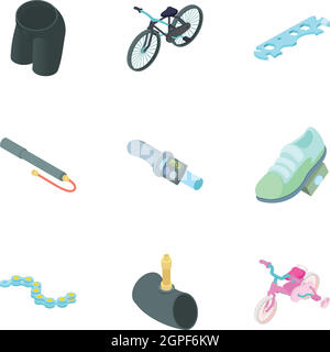 Cycling icons set, cartoon style Stock Vector