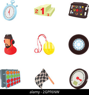 Speed race icons set, cartoon style Stock Vector
