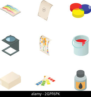 Print icons set, cartoon style Stock Vector