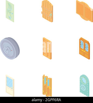Doorway in house icons set, cartoon style Stock Vector