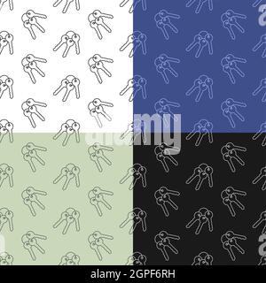 set of seamless patterns with Bunch of keys on ring. Round handle key. Ornament for decoration and printing on fabric. Design element. Vector Stock Vector