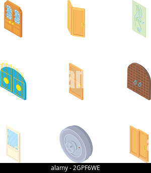 Security doors icons set, cartoon style Stock Vector